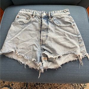 Zara Light Blue Frayed Jean Shorts